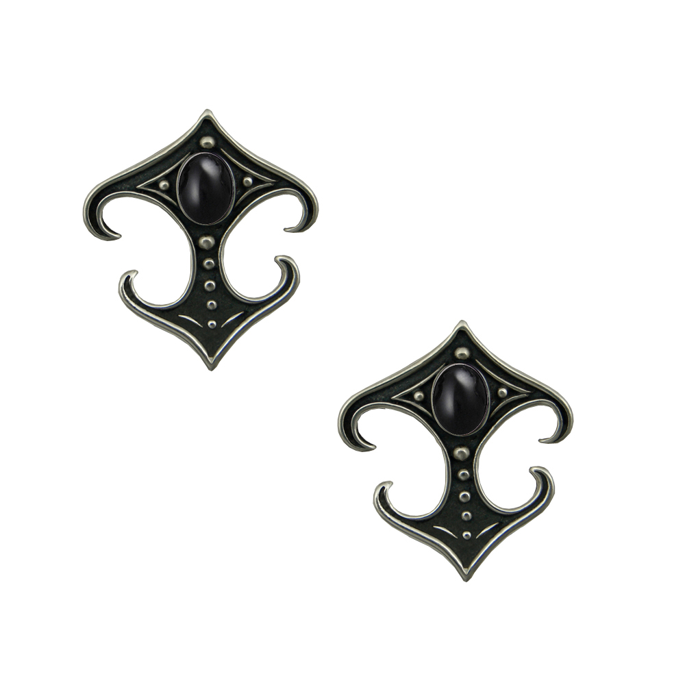 Sterling Silver Designer Post Stud Earrings With Black Onyx